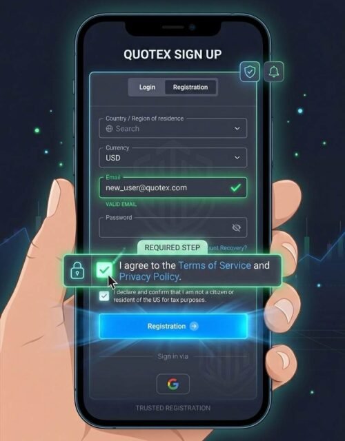 Tick the Terms & Conditions checkbox to confirm that you accept Quotex’s Terms of Service