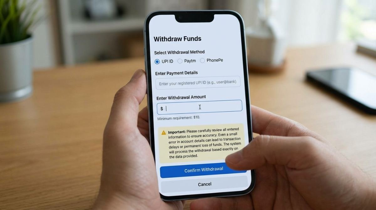 Enter UPI, Paytm & PhonePe Details for Quotex Withdrawal
